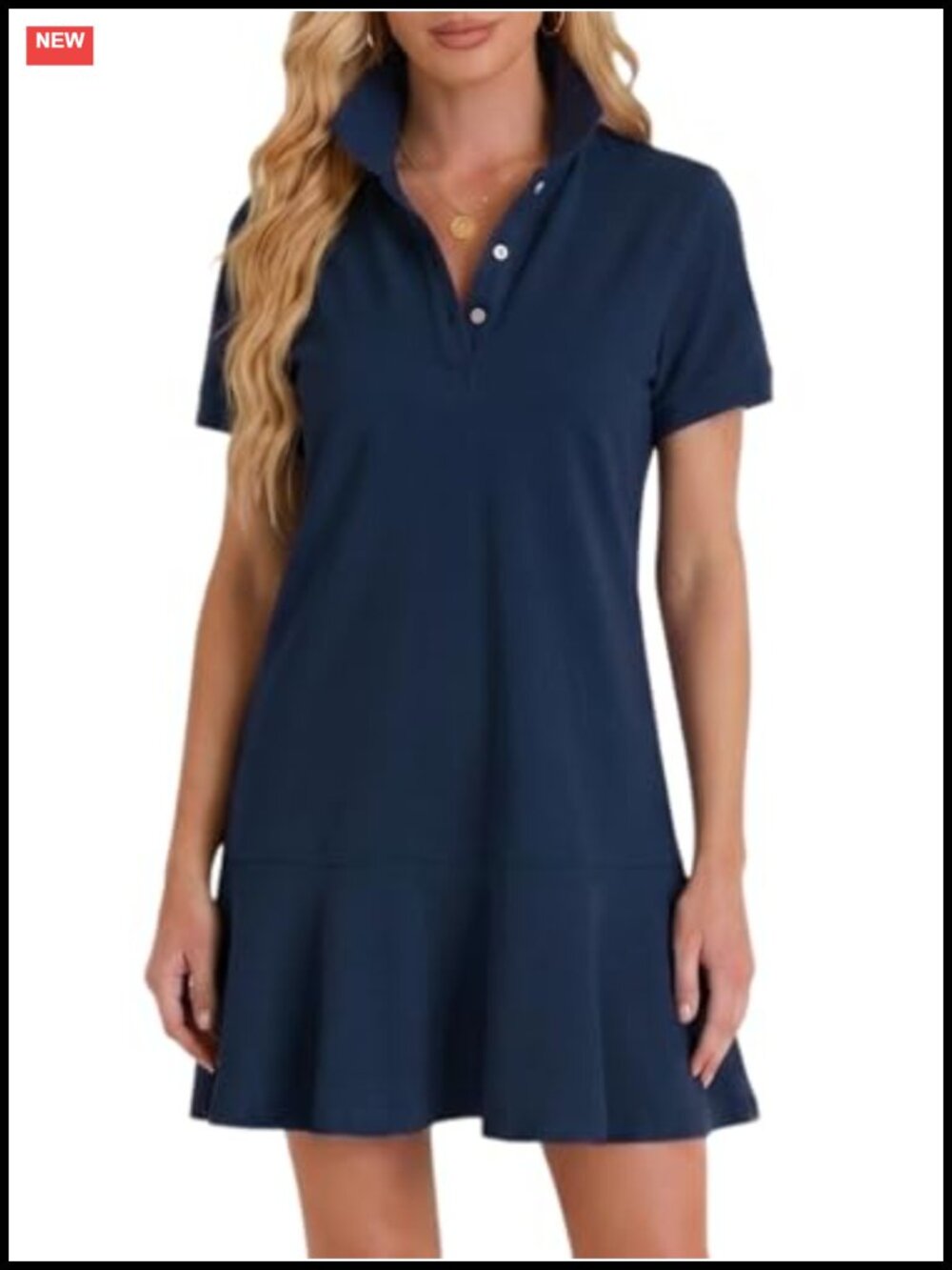 Polo Dress Women Short Sleeve V Neck Ruffle Hem Golf Tennis Summer Mini Shirt